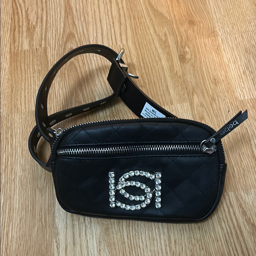 Bebe Crossbody Bag with Adjustable Strap and Sparkly Logo